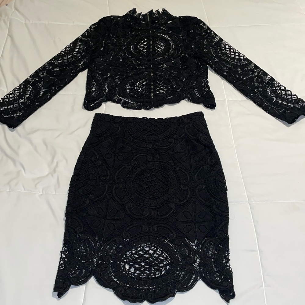 Angel Biba Black Lace Two Piece Skirt and Long Sleeve Set